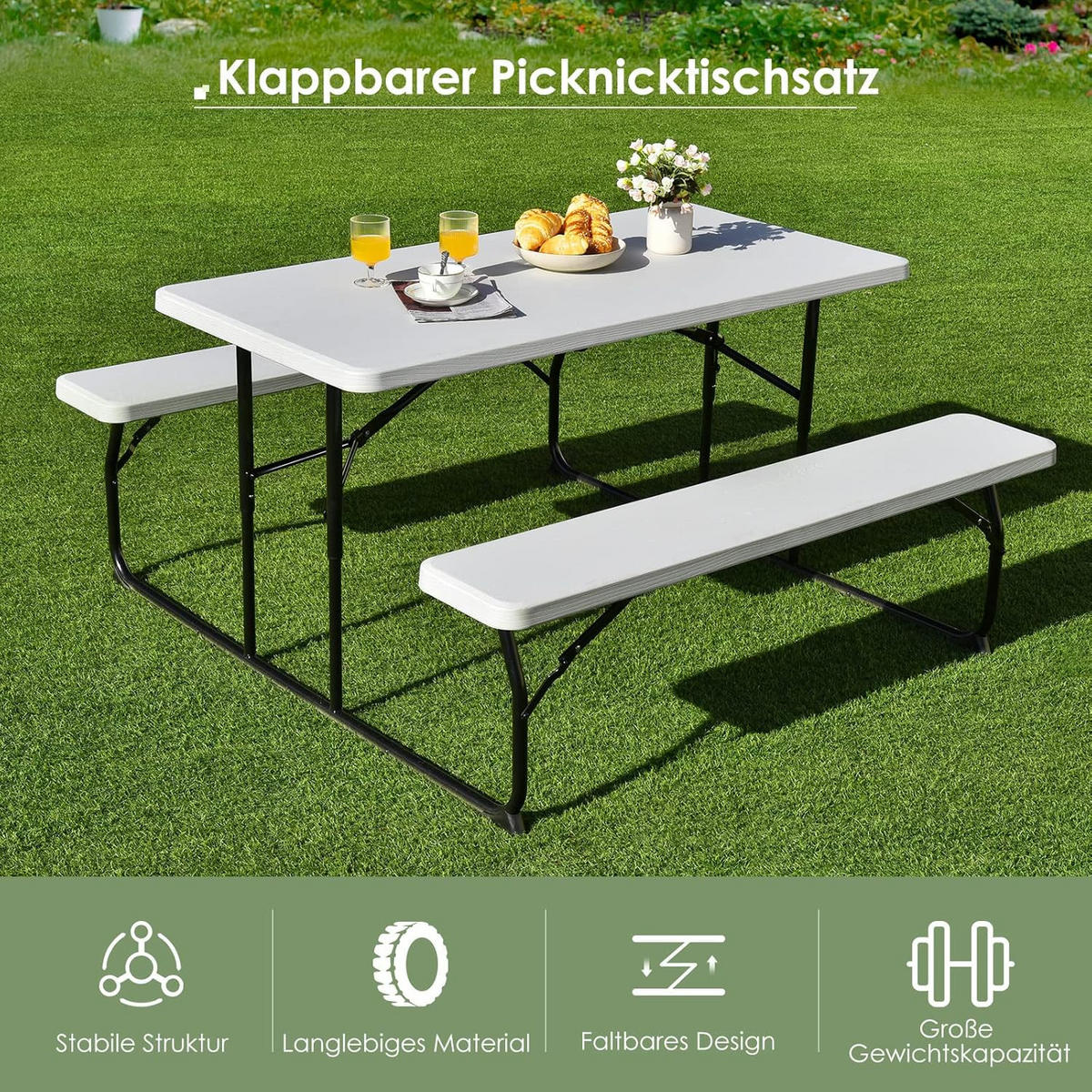 PICKNICKTISCH Klappbarer Weiß - Weiß, Metall - COSTWAY