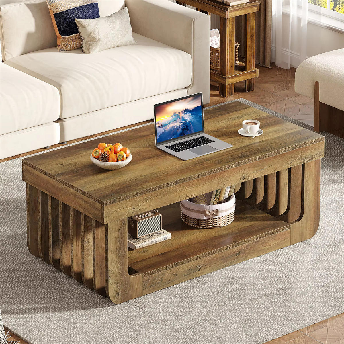 COUCHTISCH 120 cm mit Ablagefach Wohnzimmertisch - Braun, Holz (60/120/45cm) - Kaket