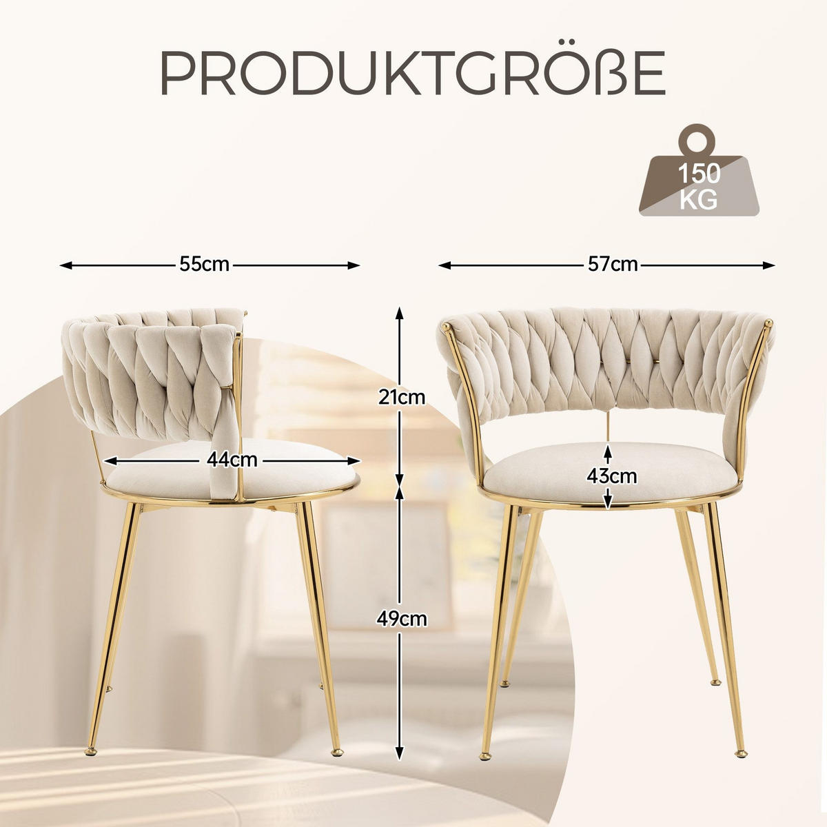 STÜHLE 2er-Set Esszimmerstuhl,Luxuriöse Samt-Stühle,Beige - Beige, Metall (57/70/43cm) - LVHOM