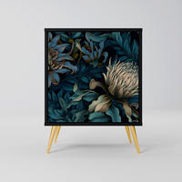 SIDEBOARD TWILIGHT BLOOM, Schwarz, 57,5x42x75,5 cm, Goldfarbene Metallfüße - Goldfarben/Multicolor, Holzwerkstoff/Metall (57.5/75.5/42cm) - SpaceRebels