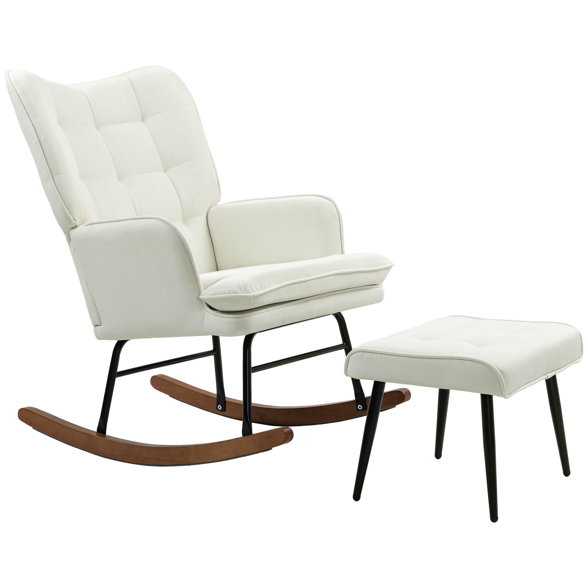 SCHAUKELSTUHL mit Hocker - Weiß, Kunststoff (89/90/64cm) - HOMCOM