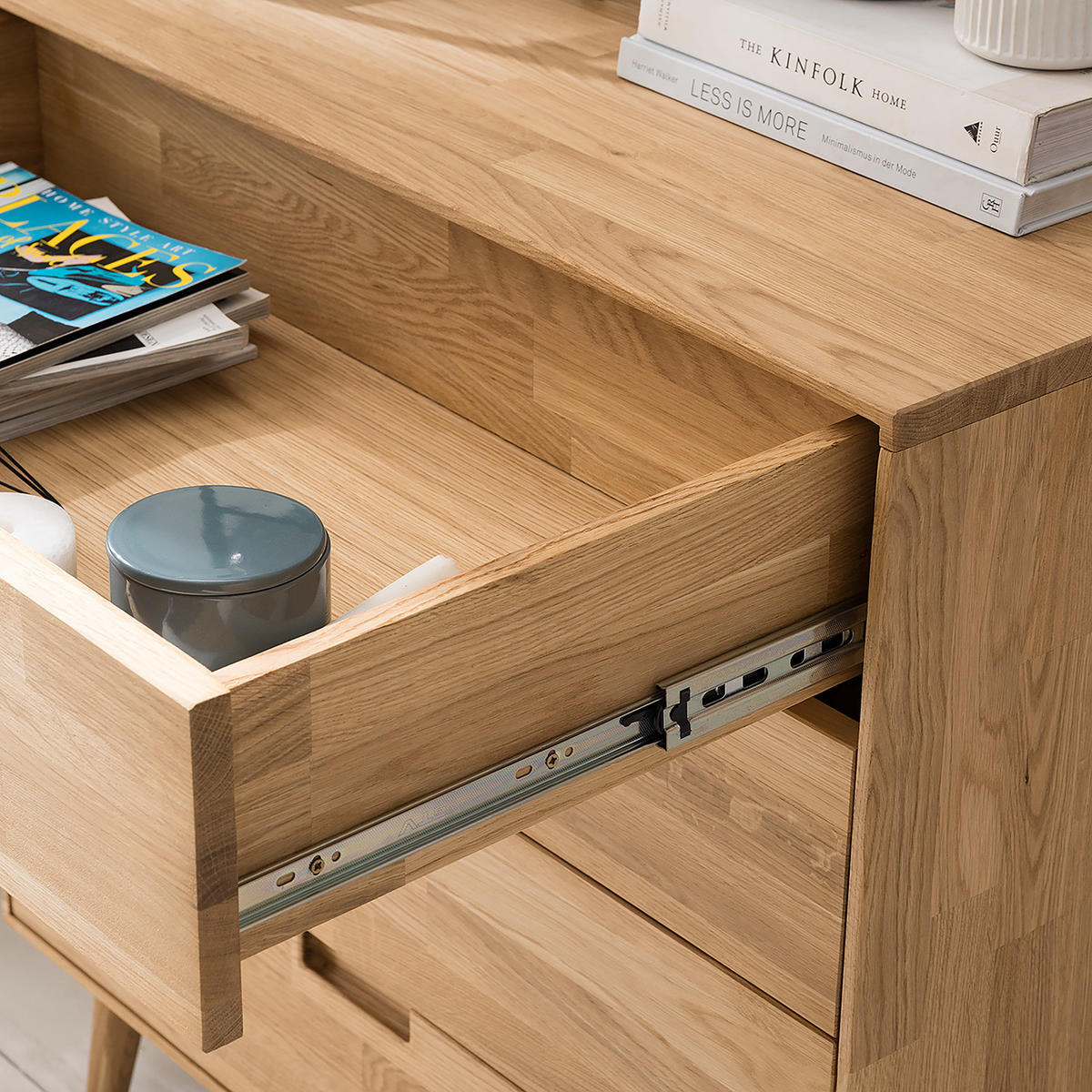 KOMMODE - Eiche massiv - Eiche - Eichefarben, Eichenholz/Holz (80/90/40cm) - home24