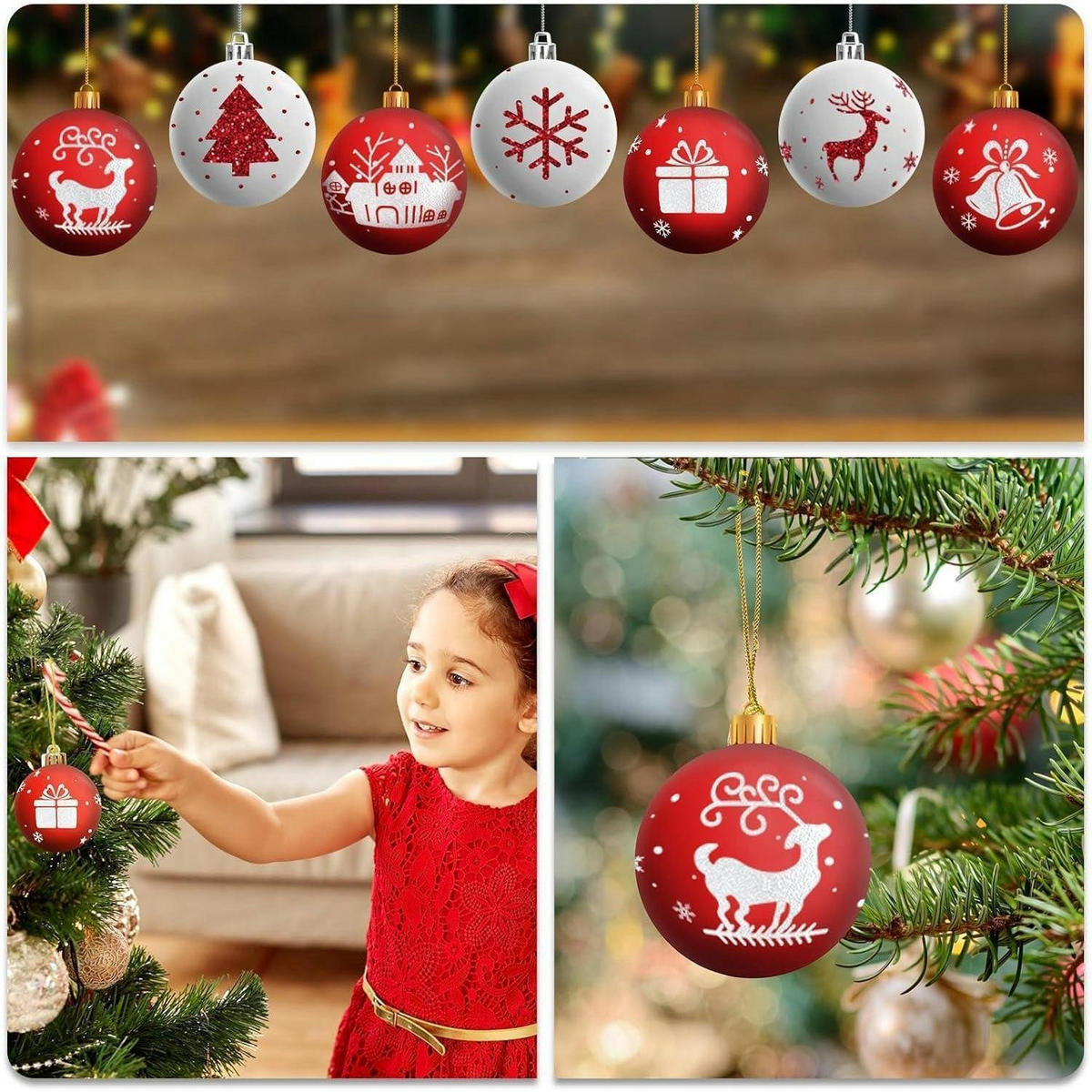 WEIHNACHTSKUGELN 16-teiliges Set 6 cm bruchsicher weiß rot - Multicolor, Kunststoff (6/6/6cm)