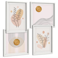 BILDER SET 4er Set - 50x50 cm & 40x60 cm Weißer Rahmen - Minimalistische Pflanzenzeichnungen - Weiß, Kunststoff (50/50cm) - TULUP
