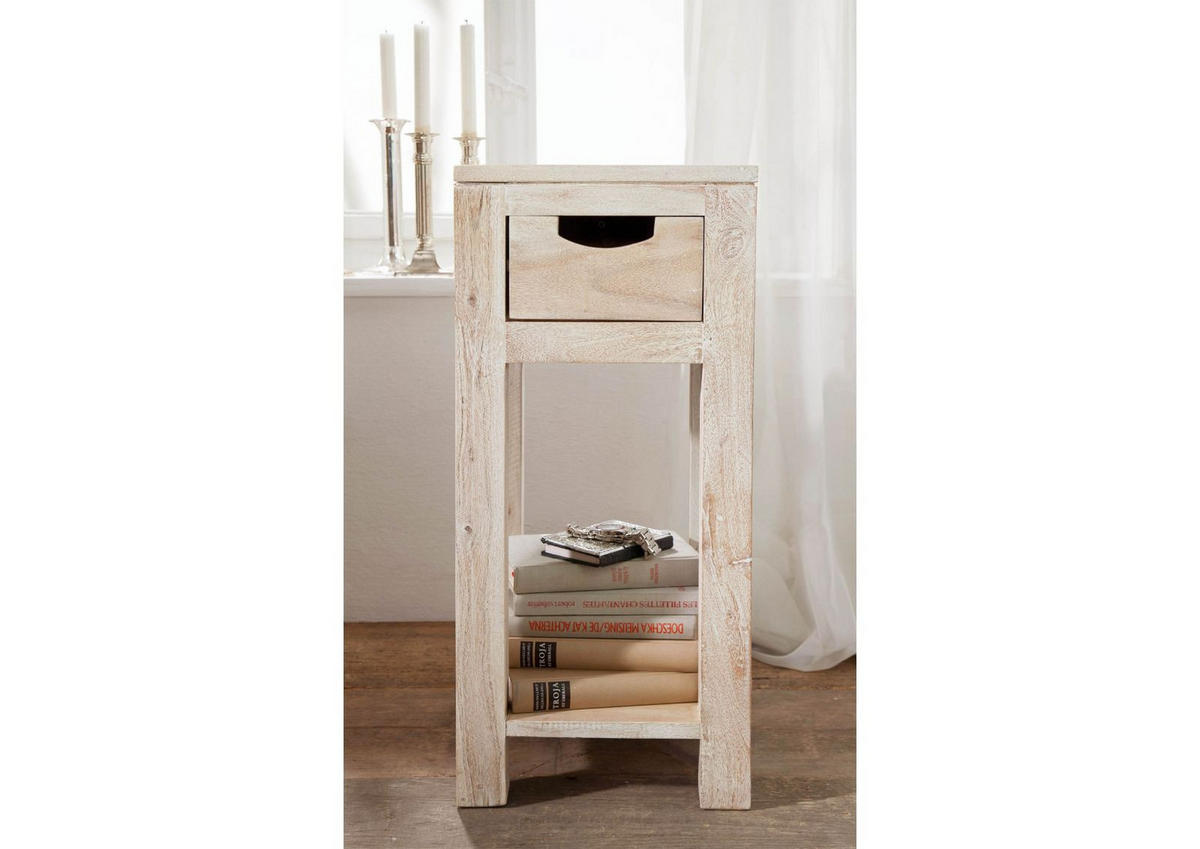 BEISTELLTISCH Akazie 29x29x65 white stone getüncht NATURE WHITE #31 - Beige, Holz (29/29/65cm) - Massivmoebel24