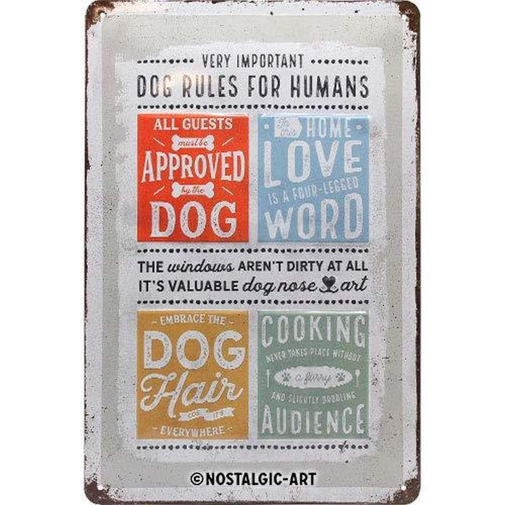 BLECHSCHILD 20/30 cm PfotenSchild Dog Rules - Multicolor, Metall (20/30/0.2cm) - Nostalgic-Art