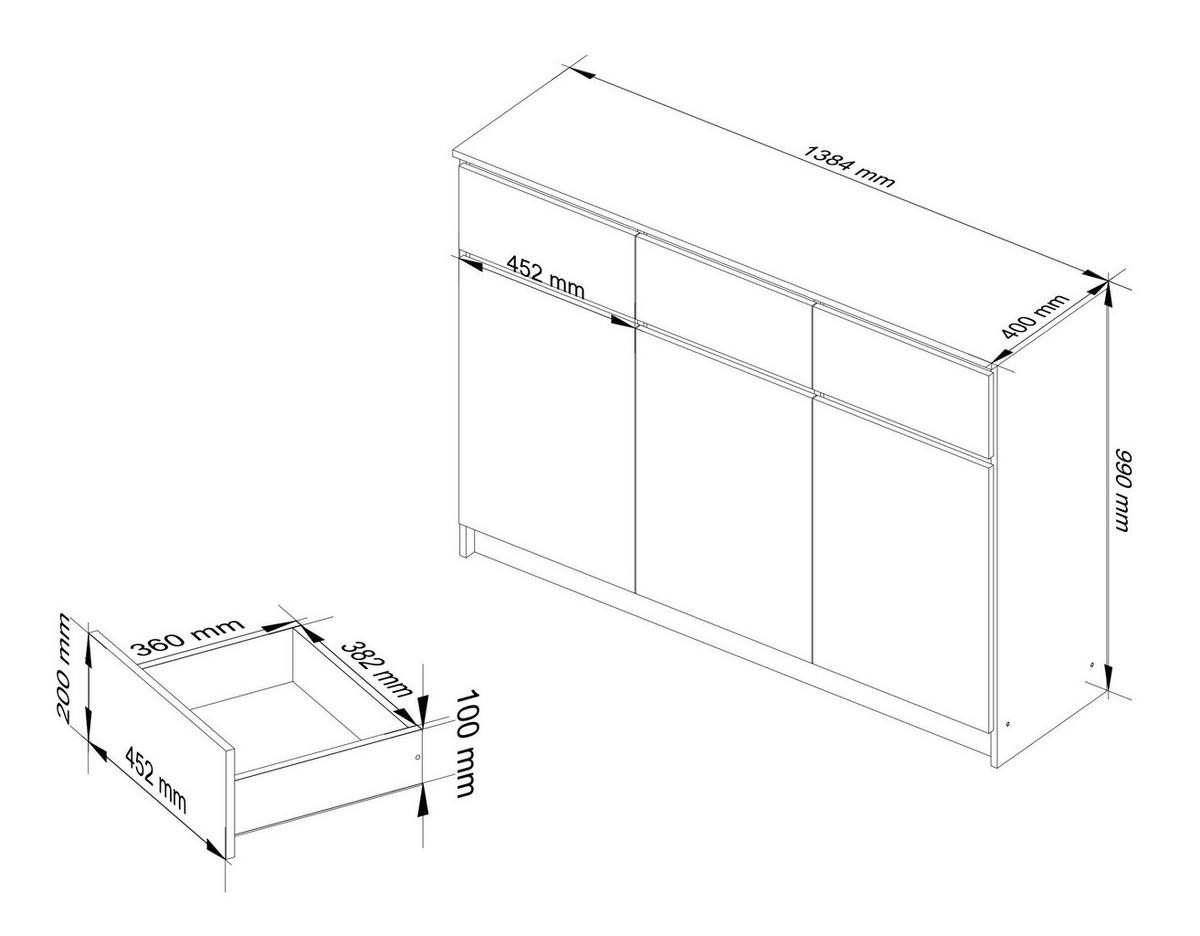 KOMMODE Weiß, Graphit Glanz 99/138/40 - Weiß, Holzwerkstoff (138/99/40cm) - RAUMHIRSCH FURNITURE