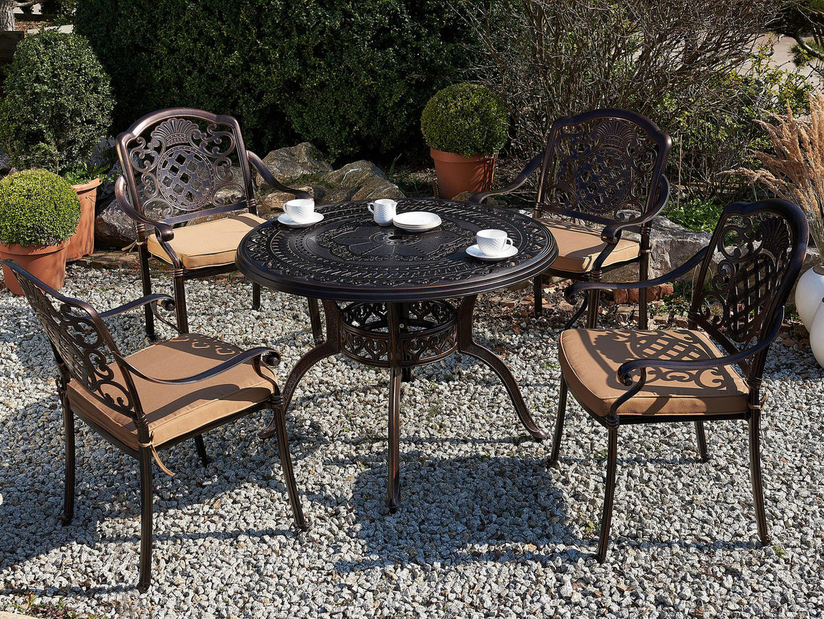 GARTENMÖBEL SET 4-Sitzer Aluminium dunkelbraun Salento - Beige/Braun, Metall - Beliani