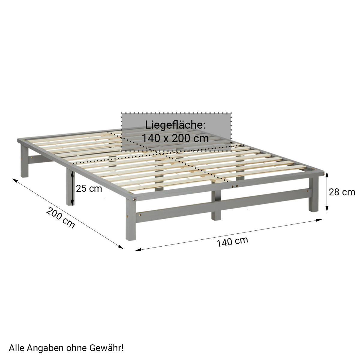 HOLZBETT mit Matratze 140/200 cm grau - Grau, Holz (140/200cm) - Homestyle4u
