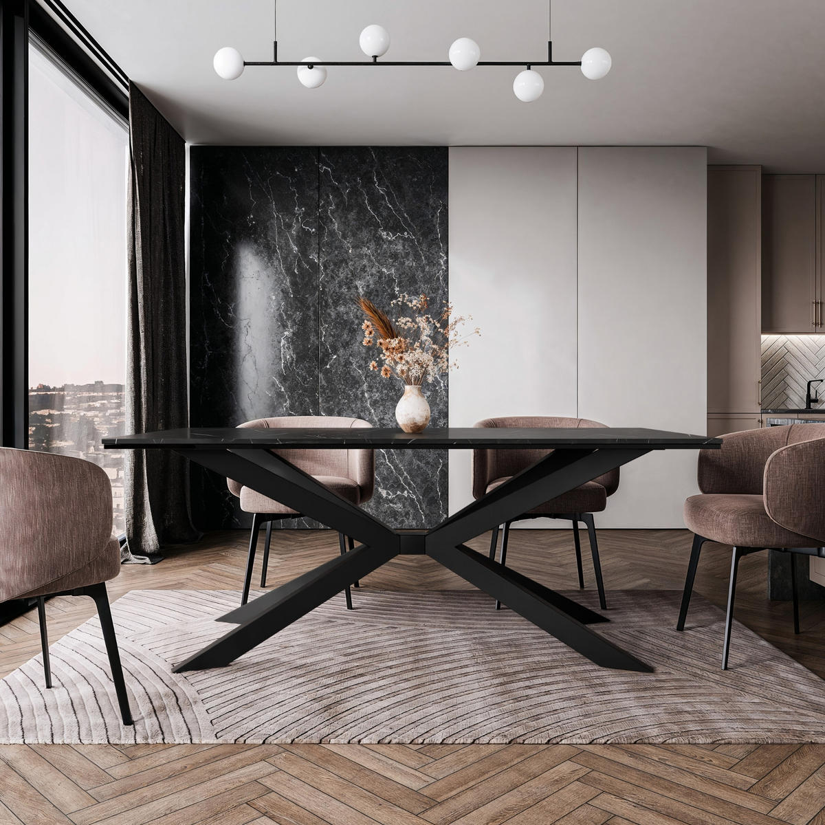 ESSTISCH Schwarz Marmoroptik 190x90 cm - Schwarz, Holzwerkstoff (190/90/76.5cm) - PROSPERO