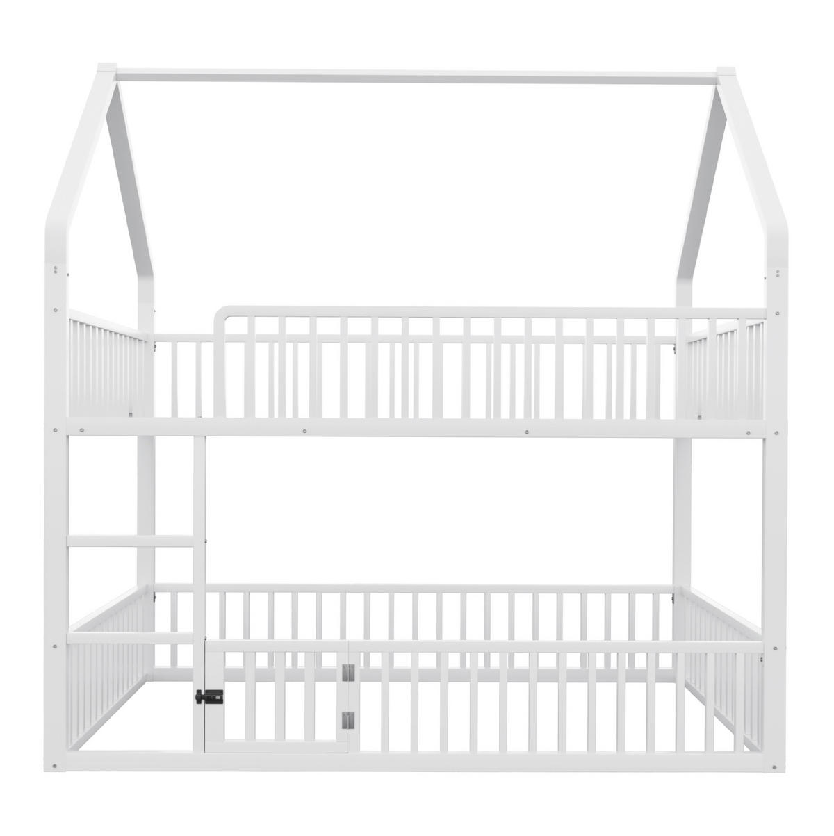 HAUSBETT 140/200 cm aus Metall in Weiß mit Hausrahmen und Treppe - Weiß, Metall (140/200cm) - BEAOK