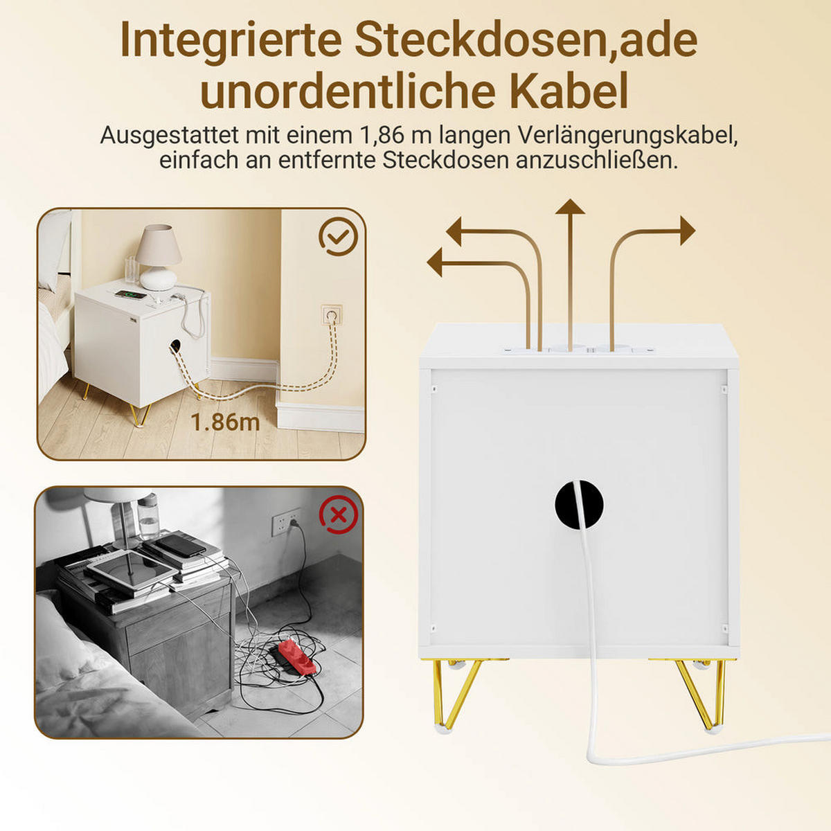 NOĆNI stol s dvije skrinjice i USB punjenjem - bijela, drvni materijal (40/47/40cm) - SoBuy