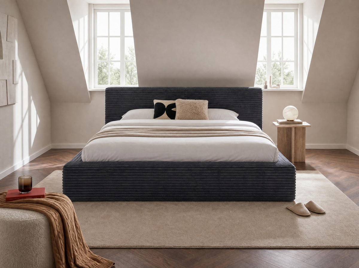 POLSTERBETT Nara Anthrazit 200/200 cm mit Bettkasten - Anthrazit, Textil/Metall (200/200cm) - wonello