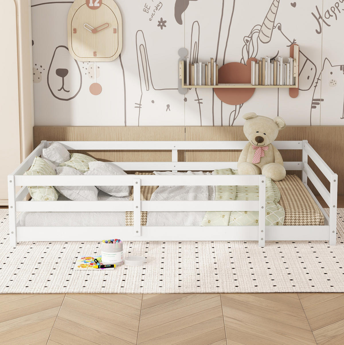 KINDERBETT Montessori 140/200 cm weiß mit Lattenrost - Weiß, Holz (140/200cm) - MIVRAY