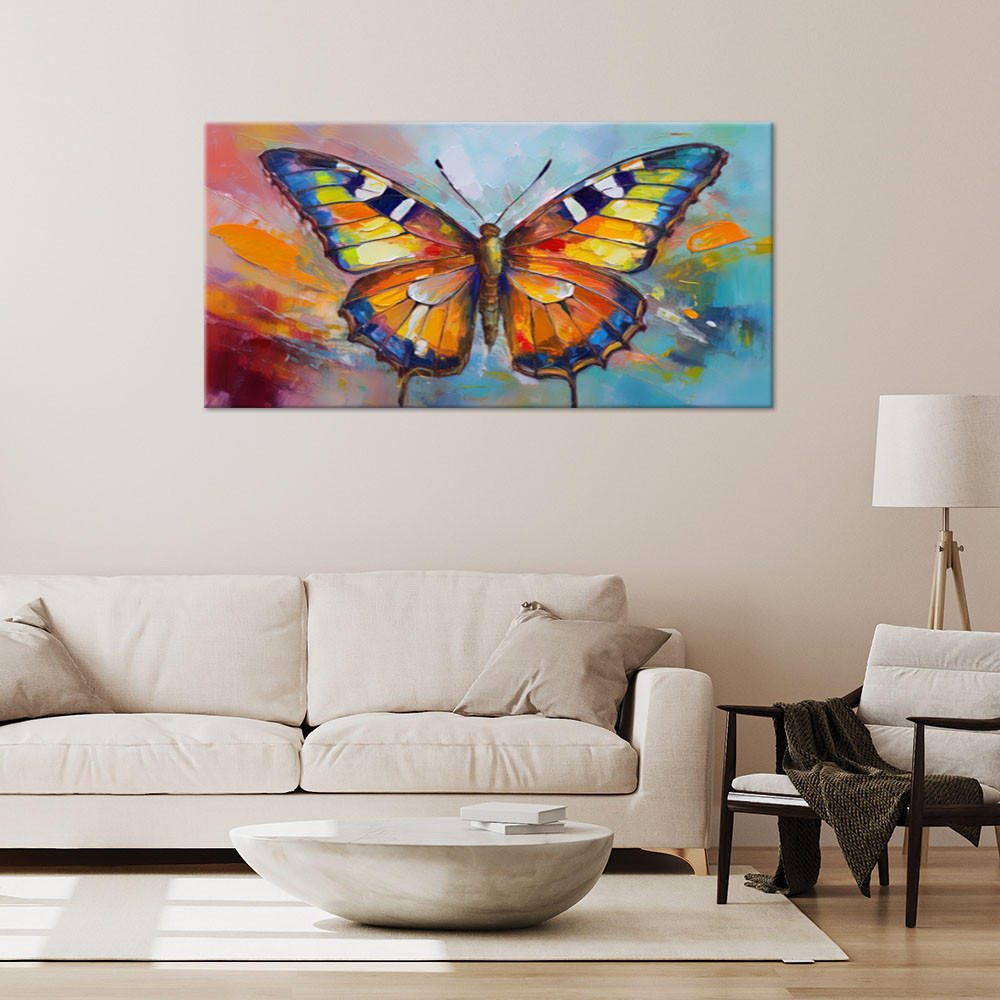 LEINWANDBILD Bunter Schmetterling 100x50cm - Multicolor, Textil (100/50cm) - Feeby