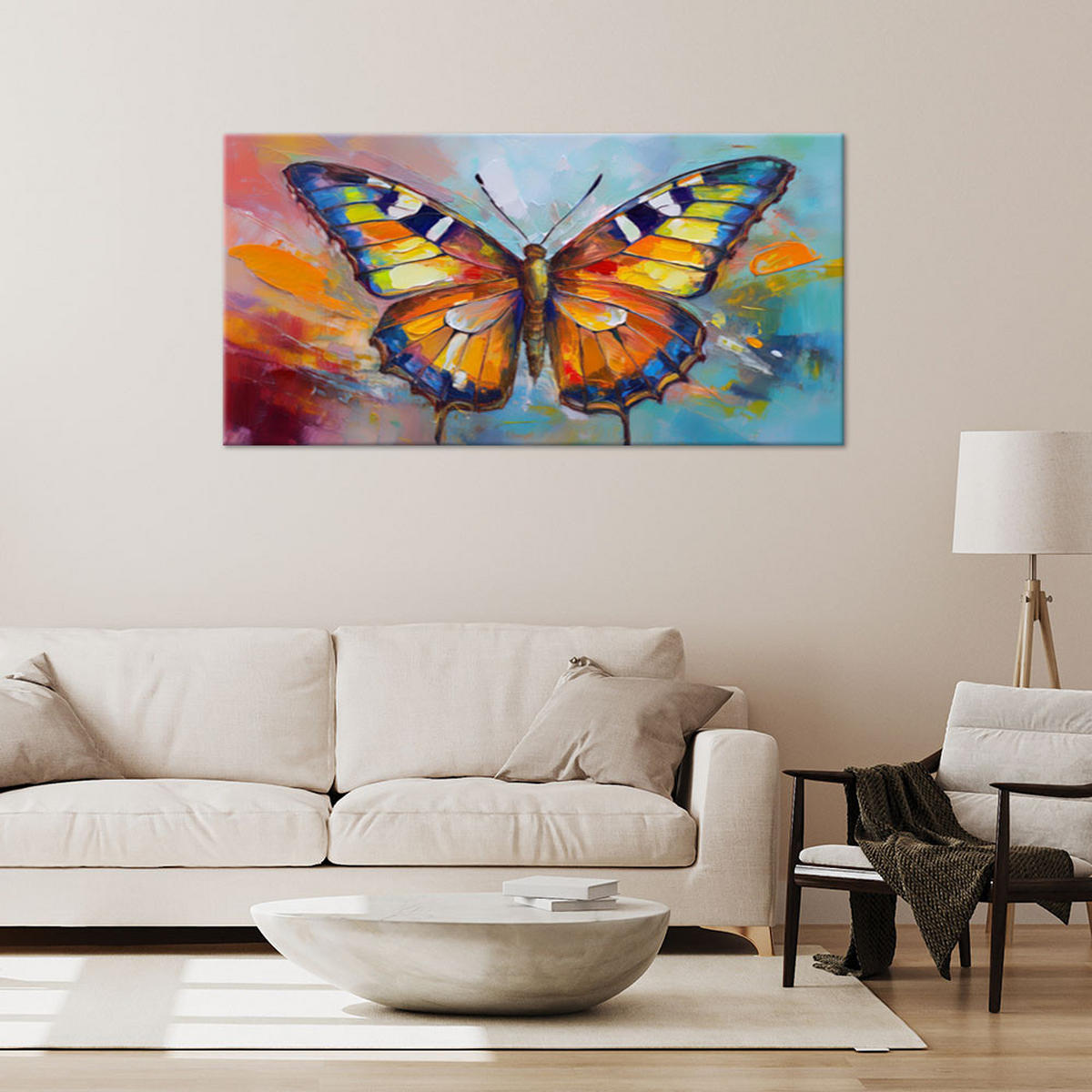 LEINWANDBILD Bunter Schmetterling 80x40cm - Multicolor, Textil (80/40cm) - Feeby