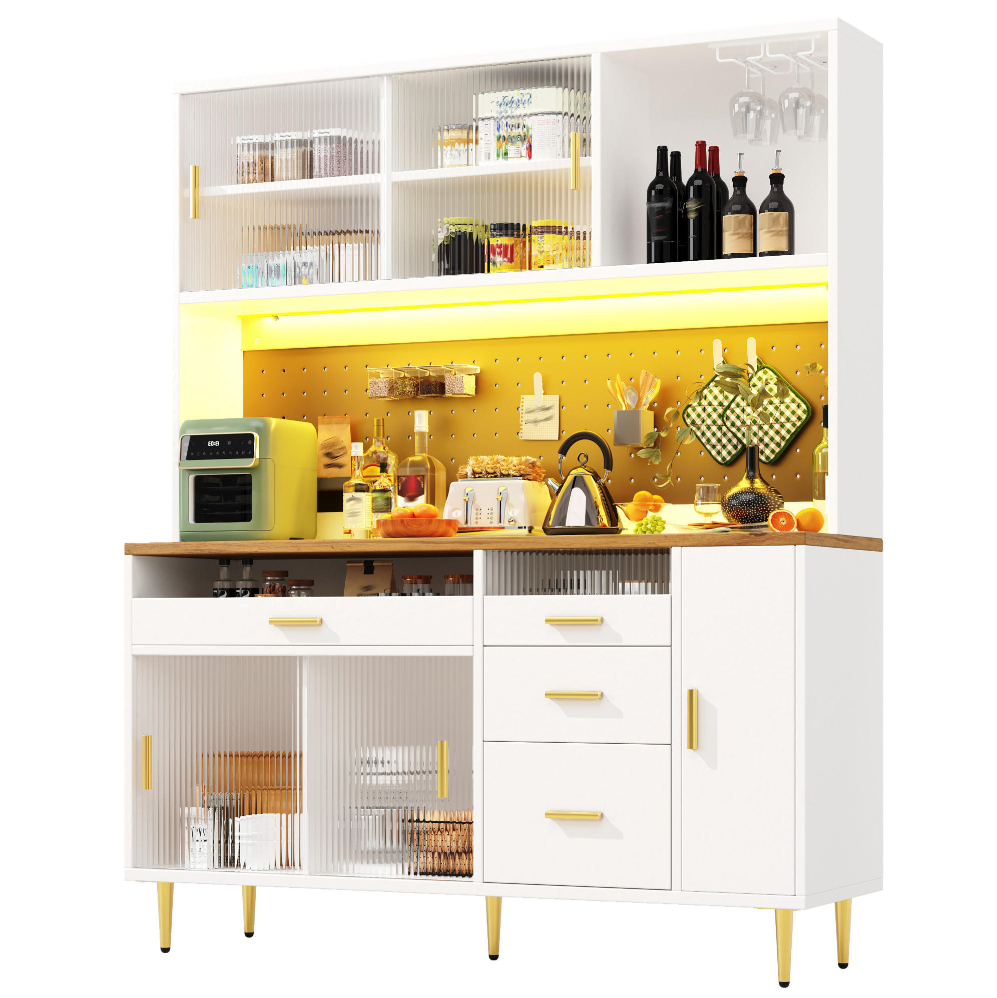 HOCHSCHRANK mit LED-Beleuchtung 145x39x171 cm MDF Glas Weiß - Weiß, Glas (24/171/145cm) - Meubliv