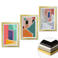 WANDBILDER 3er Set - 20x30 cm Goldrahmen - Farbenfrohe Illustrationen von Gebäuden - Goldfarben, Kunststoff (20/30cm) - ArtPrintCave
