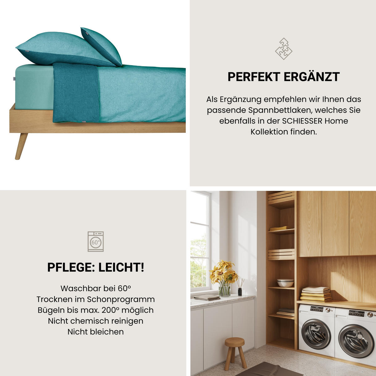BETTWÄSCHESET Doubleface - Renforcé - 2-teilig - 155 x 220 cm - Türkis - Türkis, Textil (155/220cm) - SCHIESSER
