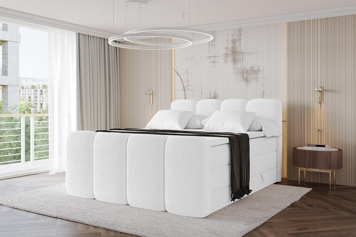 BOXBETT mit Matratze H3|H4 und Lattenrost - NINA-Z KING - 160x200 cm - Weiß - Weiß, Holzwerkstoff (160/200cm)