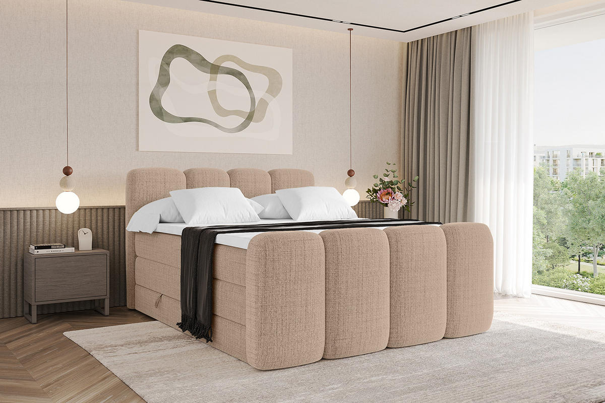 BOXBETT mit Matratze H3|H4 und Lattenrost - NINA-Z KING - 200x200 cm Aragon - Dunkelbeige - Cappuccino, Holzwerkstoff (200/200cm)
