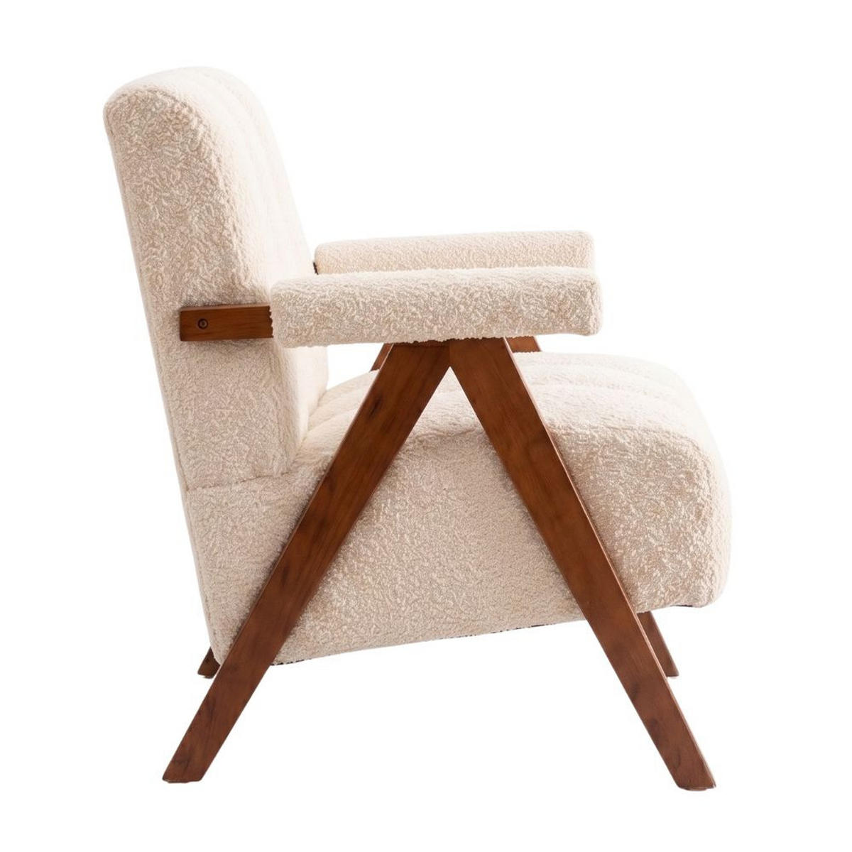 FOTOLIU Bouclé cu cadru din lemn masiv - bej, material textil (77/77/68.5cm) - Urban Meuble