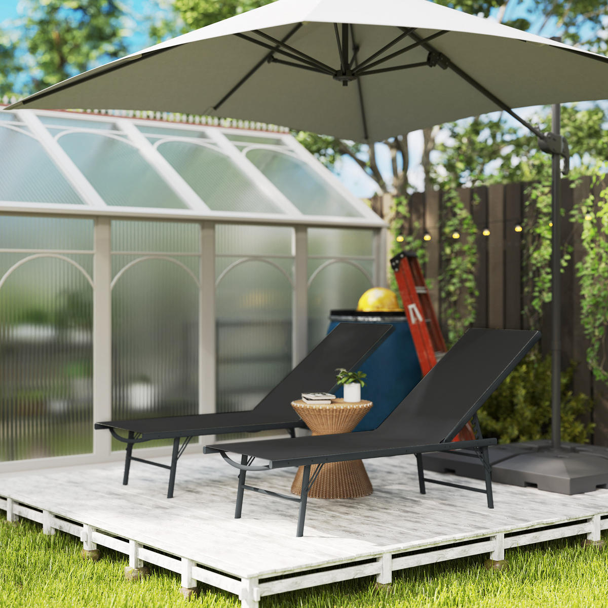 GARTENLIEGE Schwarz 2 Stück - Schwarz, Metall (54/84/164cm) - GiPP