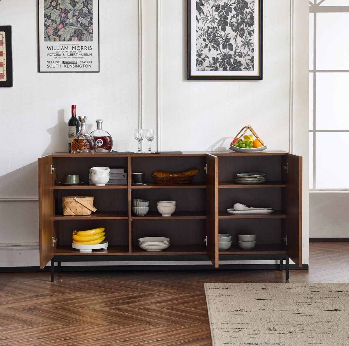 SIDEBOARD 150/40/80 cm mit 3 Türen in Dunkelbraun mit 3D-Wellendesign - Dunkelbraun, Holzwerkstoff (150/80/40cm) - BEAOK