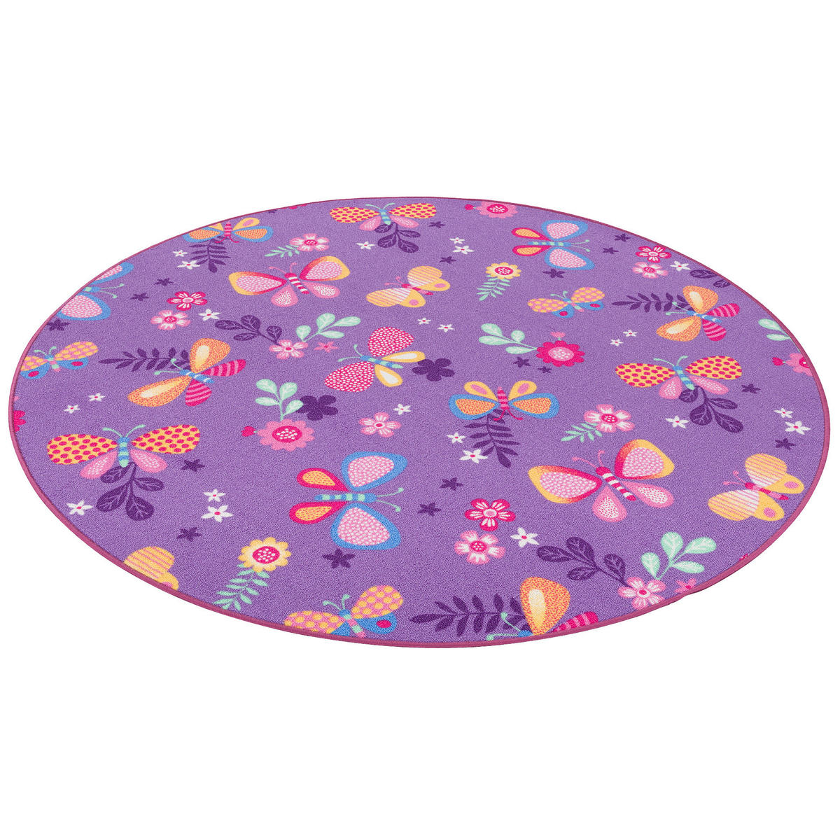 KINDER SPIEL TEPPICH SCHMETTERLING RUND - Lila, Textil (100/100cm) - Snapstyle