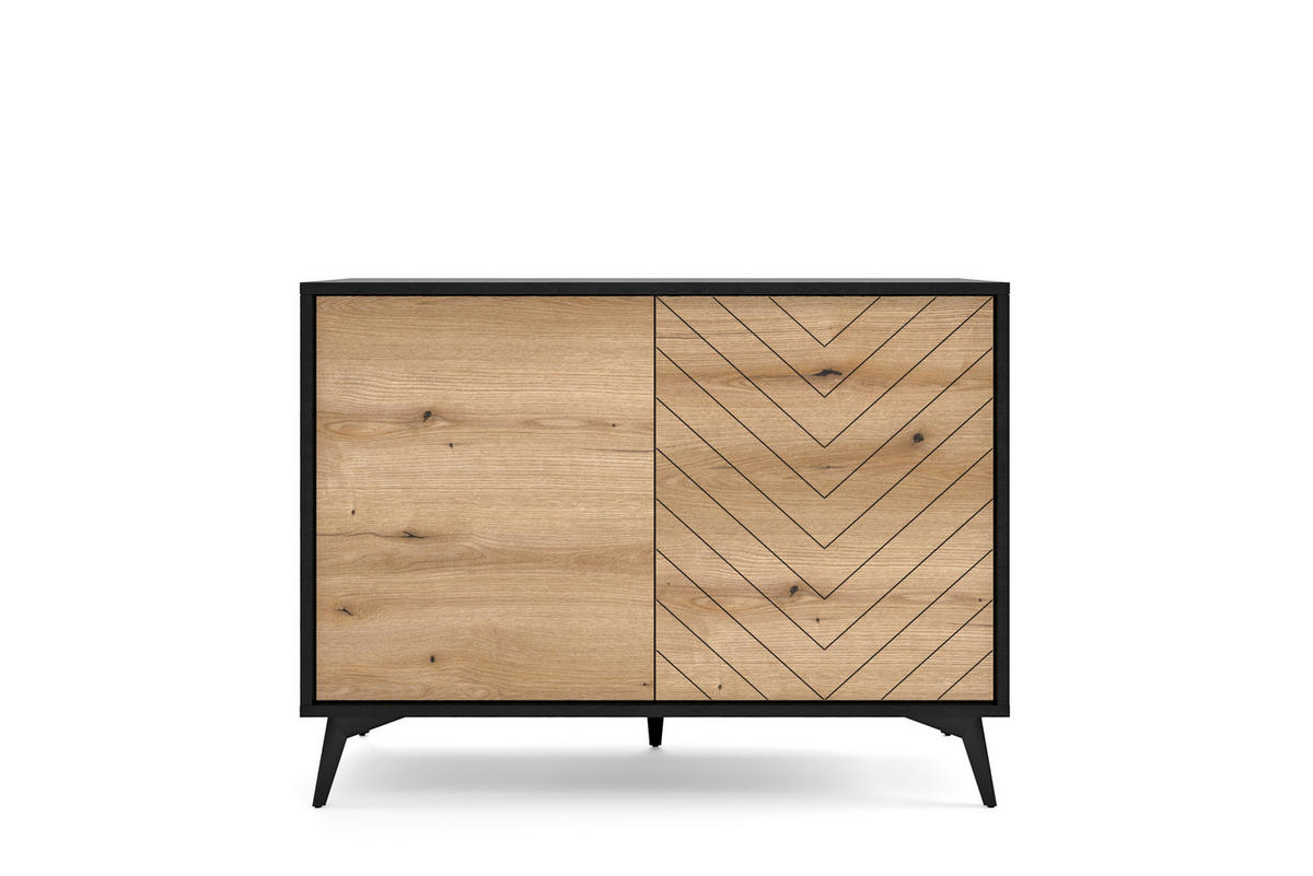 KOMMODE Diamond Eiche Evoke - Eichefarben/Schwarz, Holzwerkstoff (104/77/39cm) - Bettso