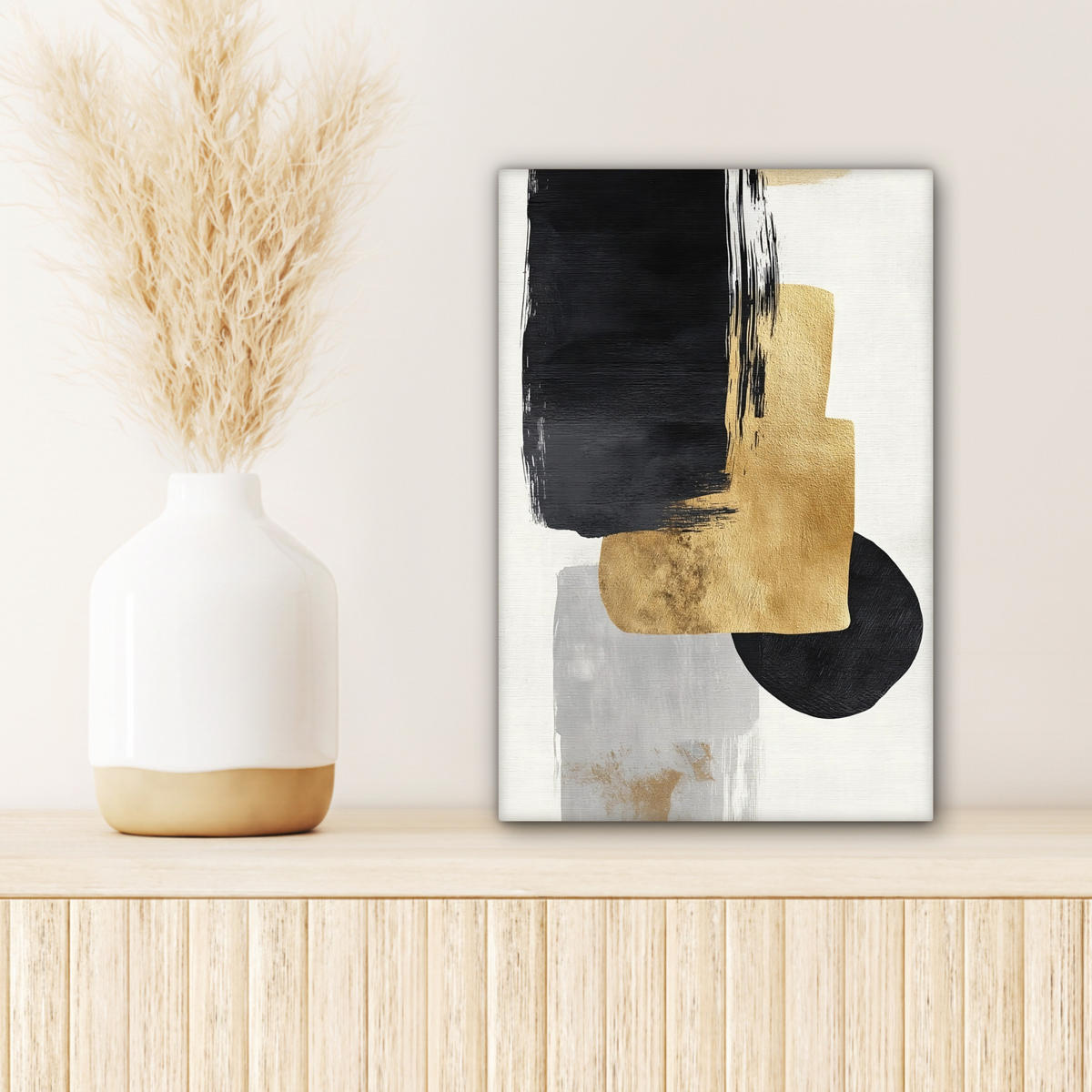 LEINWANDBILD Gold - Rechtecke - Kreise - Abstrakt Deko Wohnzimmer 20x30 cm - Weiß, Textil (20/30cm) - MuchoWow