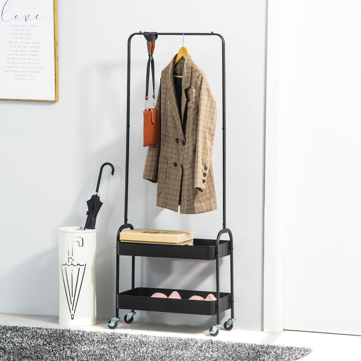 KLEIDERSTÄNDER auf Rollen, Garderobenständer mit Kleiderstange, Schwarz - Schwarz, Metall (31.5/152.5/56.5cm) - HOMCOM