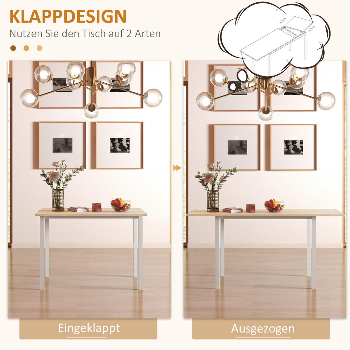 ESSTISCH klappbar, MDF, Stahl, Braun - Braun, Kunststoff (160/70/76cm) - HOMCOM