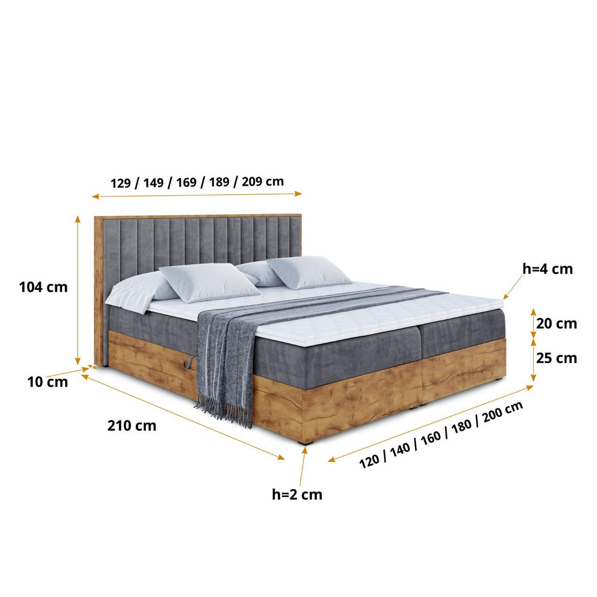 BOXBETT mit Matratze H3 und Lattenrost - LOLLI4 - 140x200 - Dunkelgrau - Grau, Holzwerkstoff/Kunststoff (140/200cm) - ALTDECOR