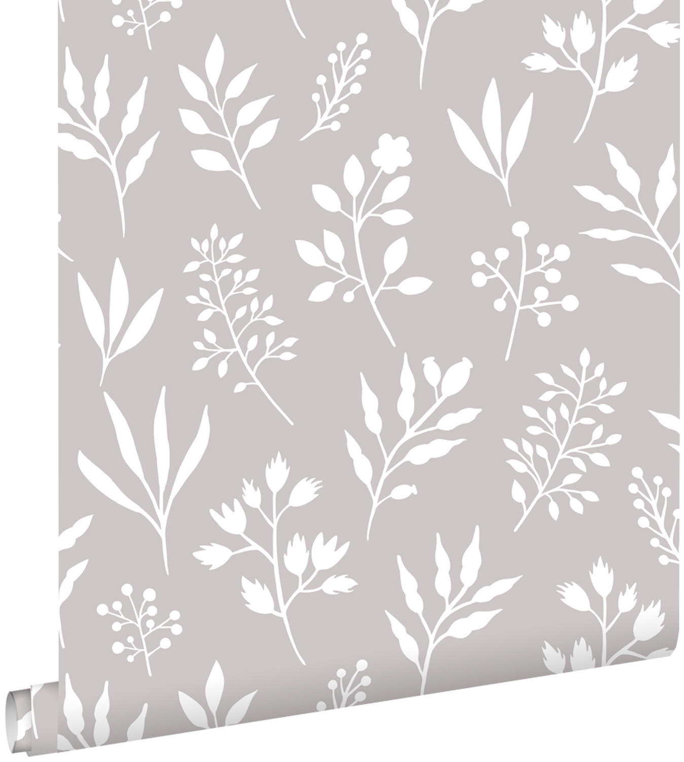 TAPETE Blumenmuster im skandinavischen Stil 53 cm x 10.05 m - Grau, Papier (53/1000cm) - ESTAhome