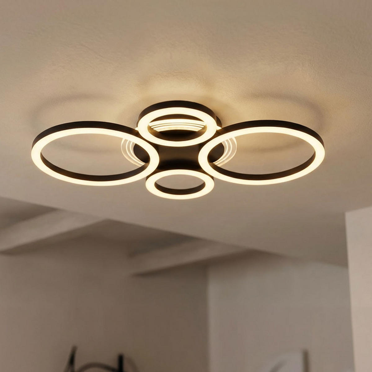 DECKENLEUCHTE LORETTA, LED, Metall, Schwarz, Ring 53 cm - Schwarz, Metall (53/35.5/6.1cm) - Globo Lighting