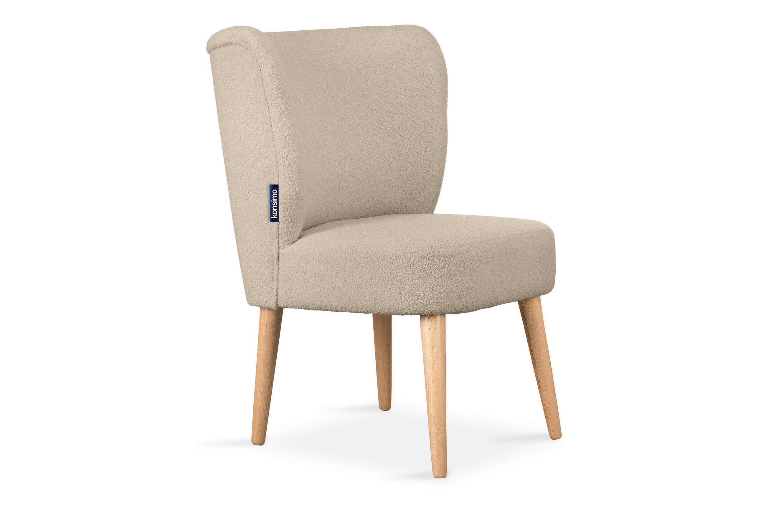 COCKTAILSESSEL APPA auf hohen Beinen aus Buche, aus recyceltem Boucle-Stoff, Beige/Buche Dekor - Beige/Buchefarben, Holz/Textil (63/89/65cm) - KONSIMO®