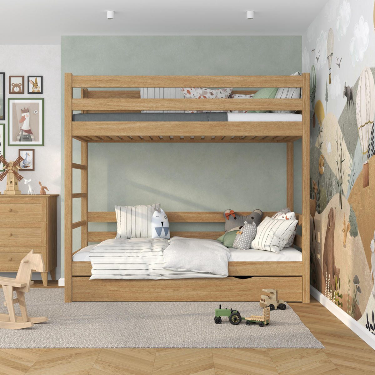 ETAGENBETT N03 mit Schublade Eiche Natur 100/200 - Eiche Artisan, Naturmaterialien/Holz (100/200cm) - N-Wood