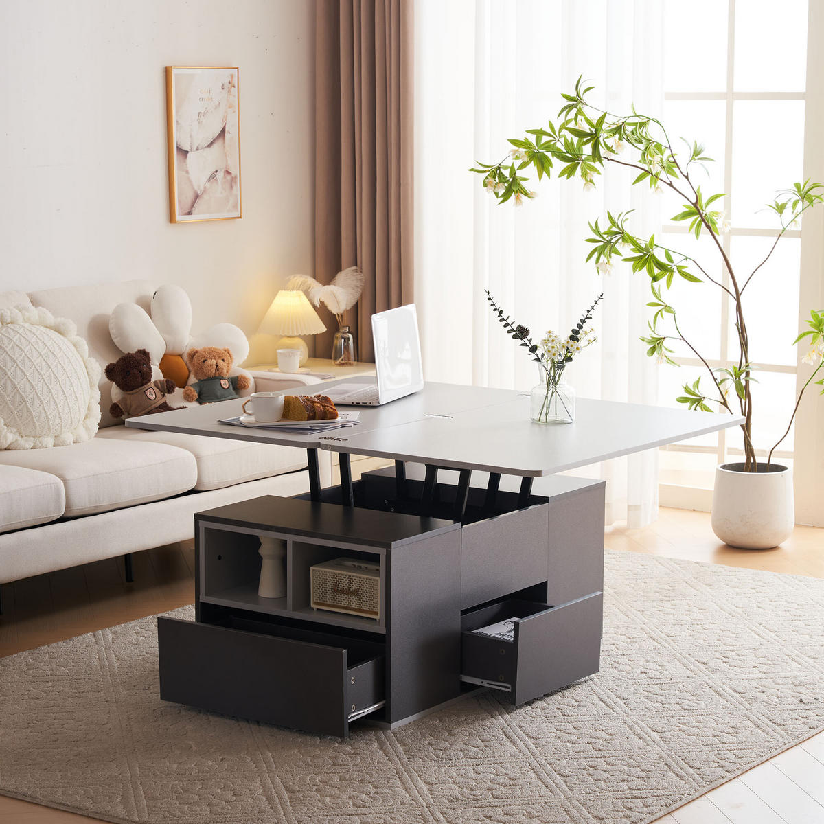 COUCHTISCH Schwarz und Grau 100/51/47 cm - Schwarz, Holzwerkstoff/Metall (100/51/47cm) - Urban Meuble