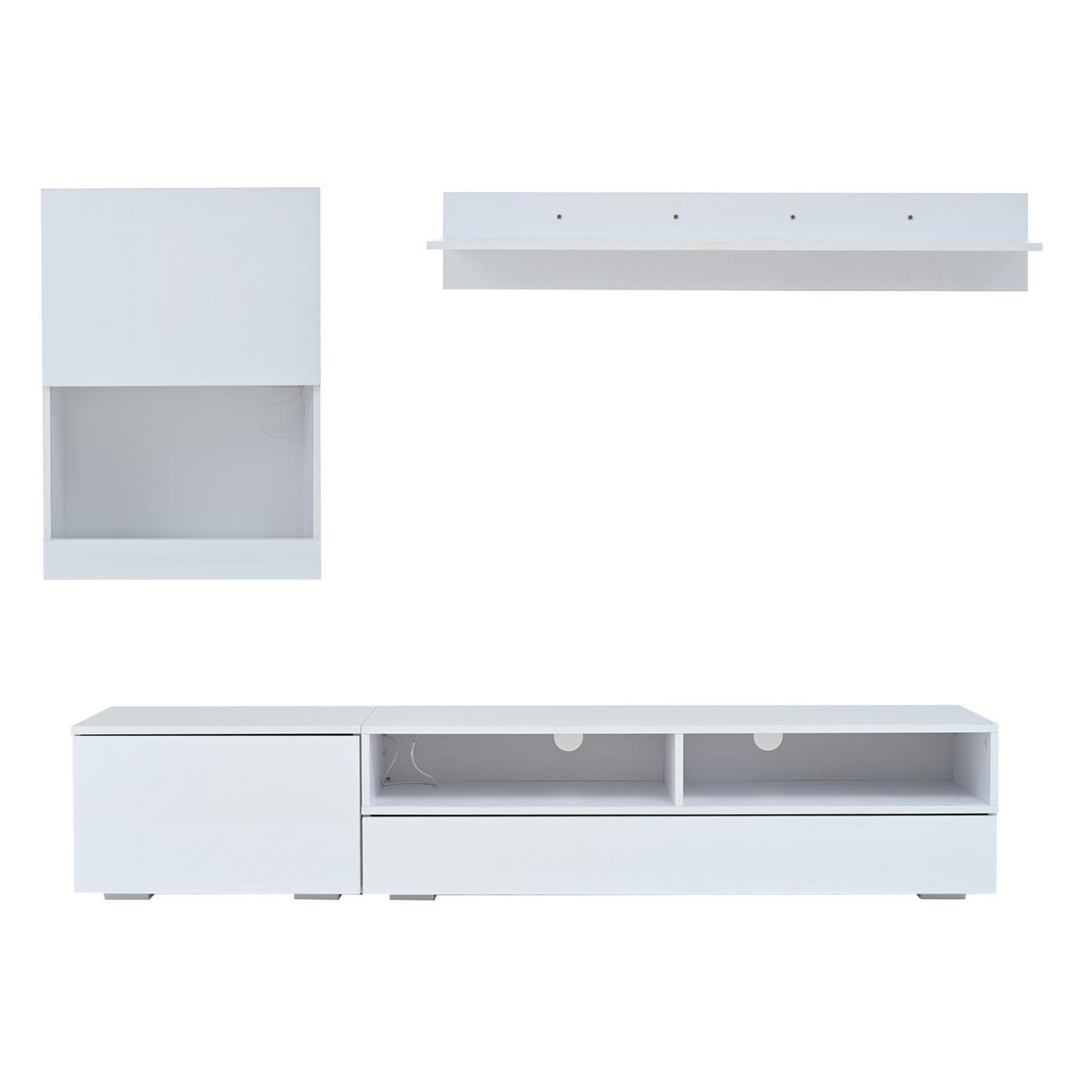 TV-WOHNWAND 3-tlg. 175 cm mit LED Weiß Hochglanz - Weiß, Holzwerkstoff (39/34/175cm) - Beauniv