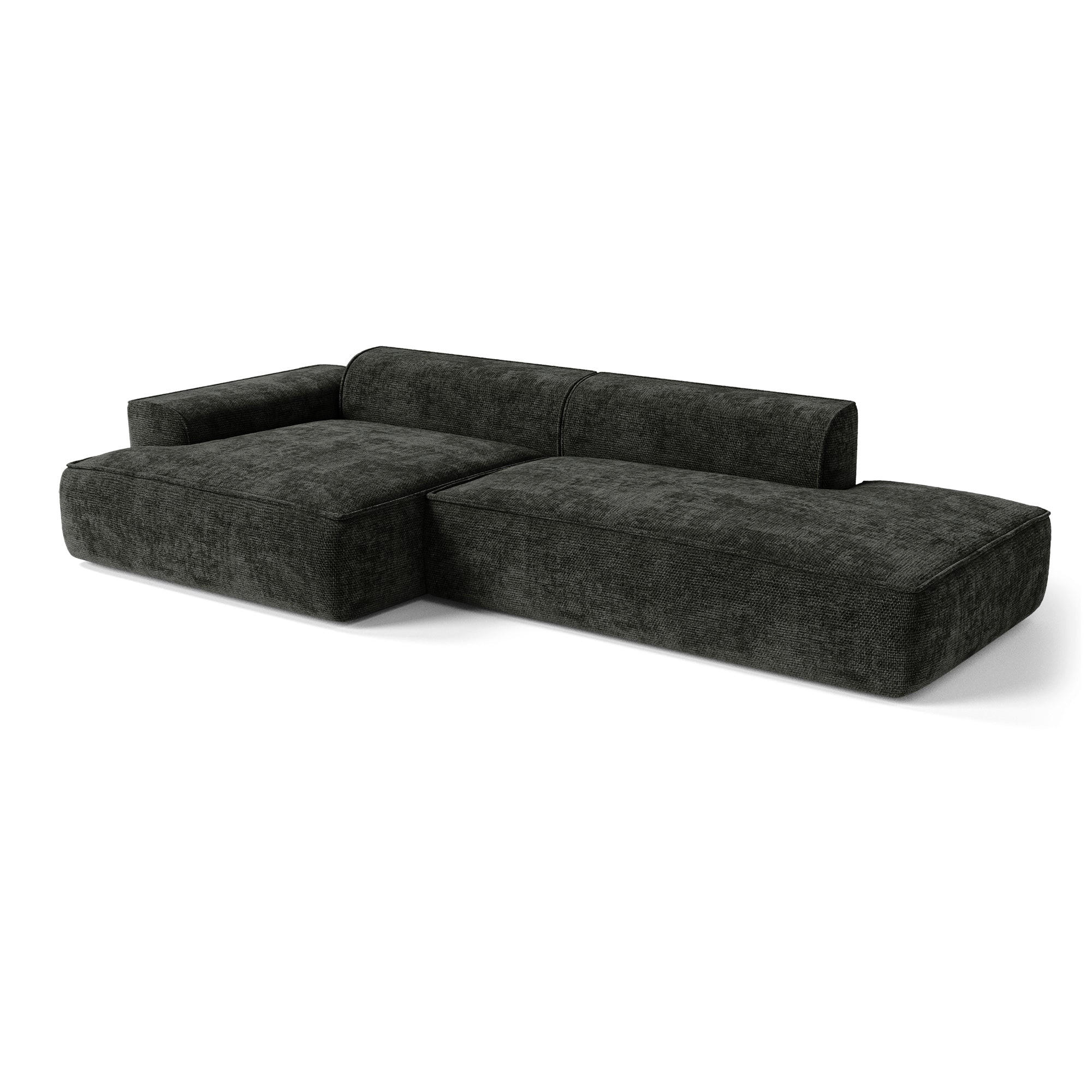 ECKSOFA (links) HANA Strickvelours Dunkles Anthrazit 300cm - Dunkelgrau/Anthrazit, Textil (300/155cm) - Premium Interiors