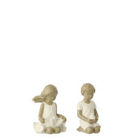 FIGUR KINDER JUNGE/MÄDCHEN (2ER SET) - Weiß, Glas/Naturmaterialien (9/15/9cm) - J-Line
