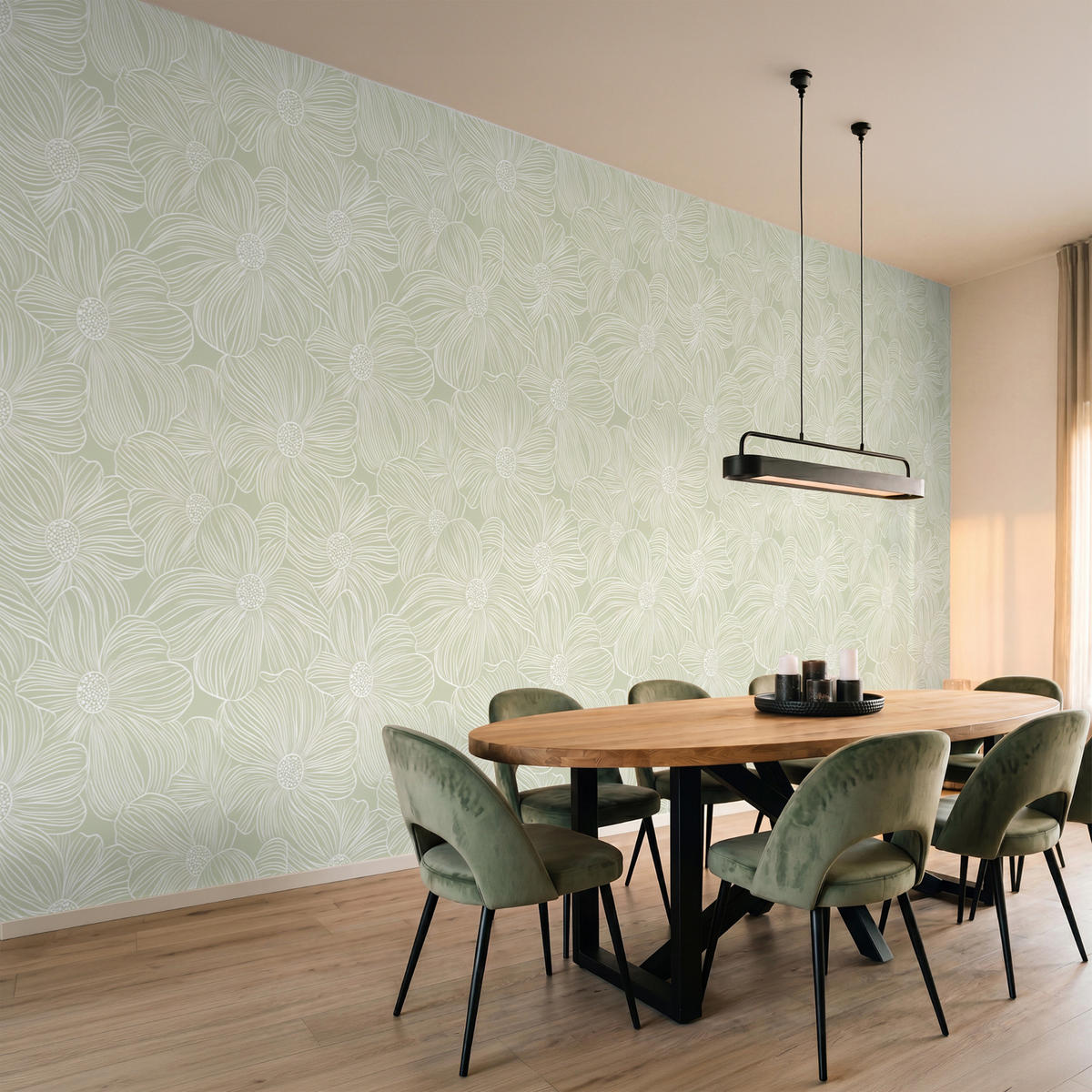 TAPETE - Gelassenheit - Blumen - Grün - 450x200 cm - Salbeigrün, Papier (450/200cm) - OnlyWow