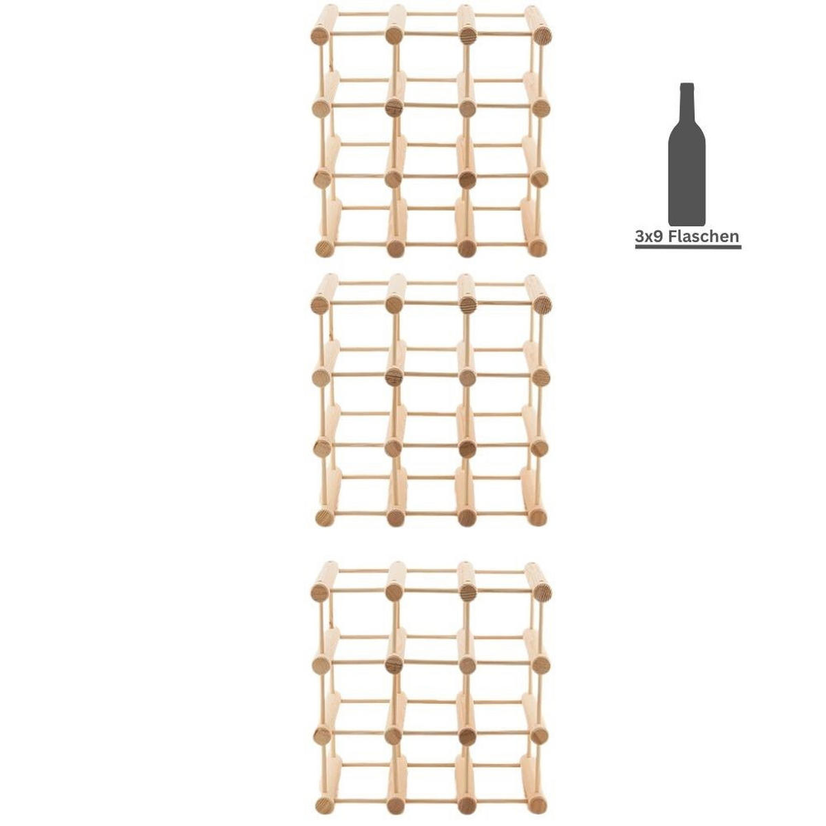 WEINREGAL Vinotega Mod 36x36x24 cm 3x 9 Flaschen Massives Eichenholz Geölt - Hellbraun, Holz (108/36/24cm) - PROREGAL