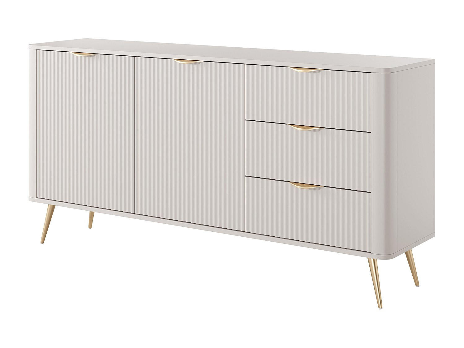 SIDEBOARD mit 2 Türen & 3 Schubladen - MDF - Beige & Goldfarben - ELONARIA II - Beige, Holz (163.2/81.2/38cm) - Vente-Unique
