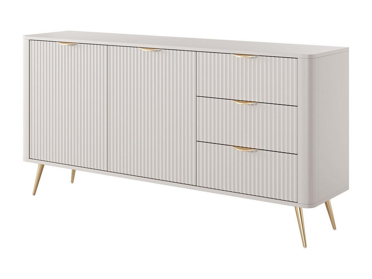 SIDEBOARD mit 2 Türen & 3 Schubladen - MDF - Beige & Goldfarben - ELONARIA II - Beige, Holz (163.2/81.2/38cm) - Vente-Unique