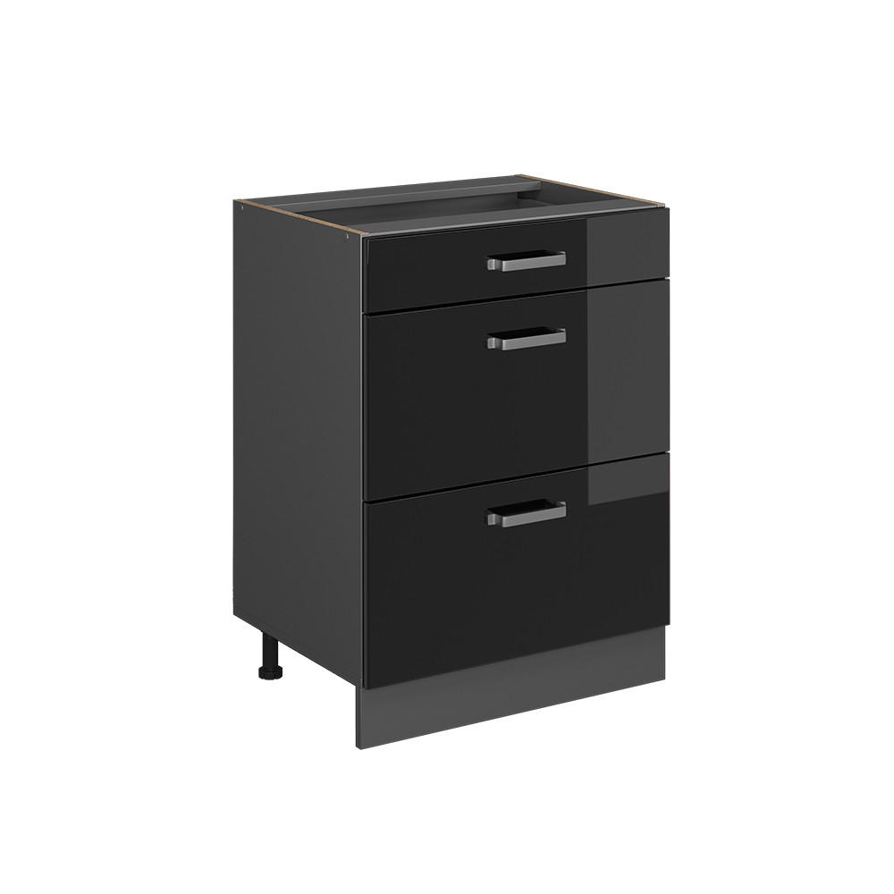 KÖKSUNDERSKÅP R-Line Svart högblank 60 cm med lådor, utan bänkskiva Svart högglans, Antracit 81.6/60/46 cm