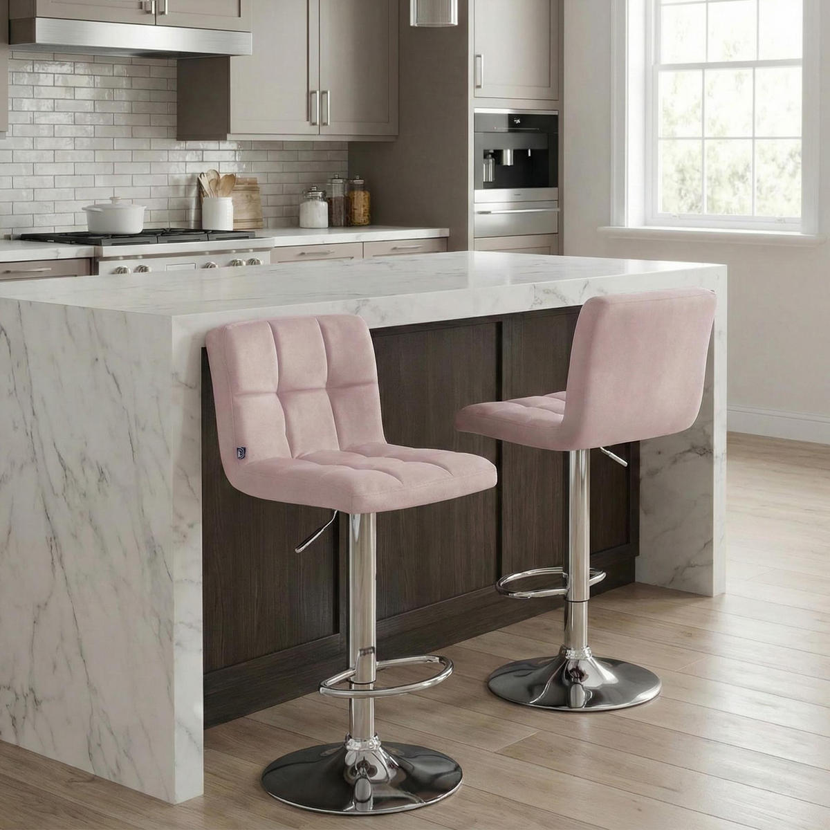 BARHOCKER Samt Rosa - Chromfarben/Rosa, Textil/Metall (46/94/47cm) - CLP