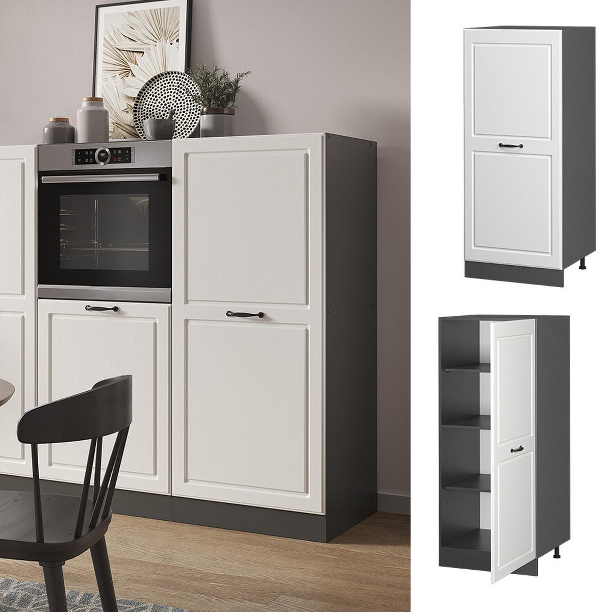 VORRATSSCHRANK R-Line Weiß Landhaus 60 cm - Anthrazit/Weiß, Holzwerkstoff (60/143/57cm) - Vicco