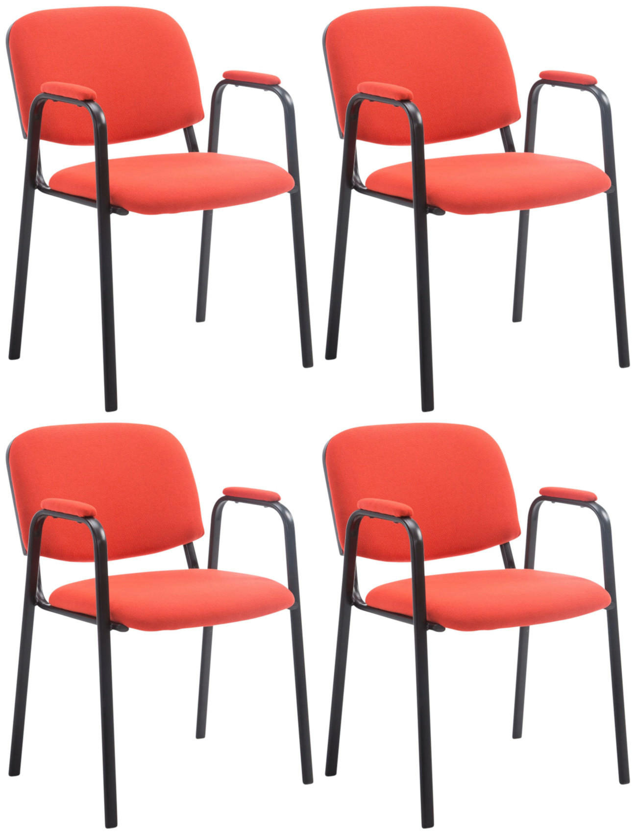 BESUCHERSTUHL 4er Set Stoff rot - Rot/Schwarz, Textil/Metall (53/79/55cm) - CLP